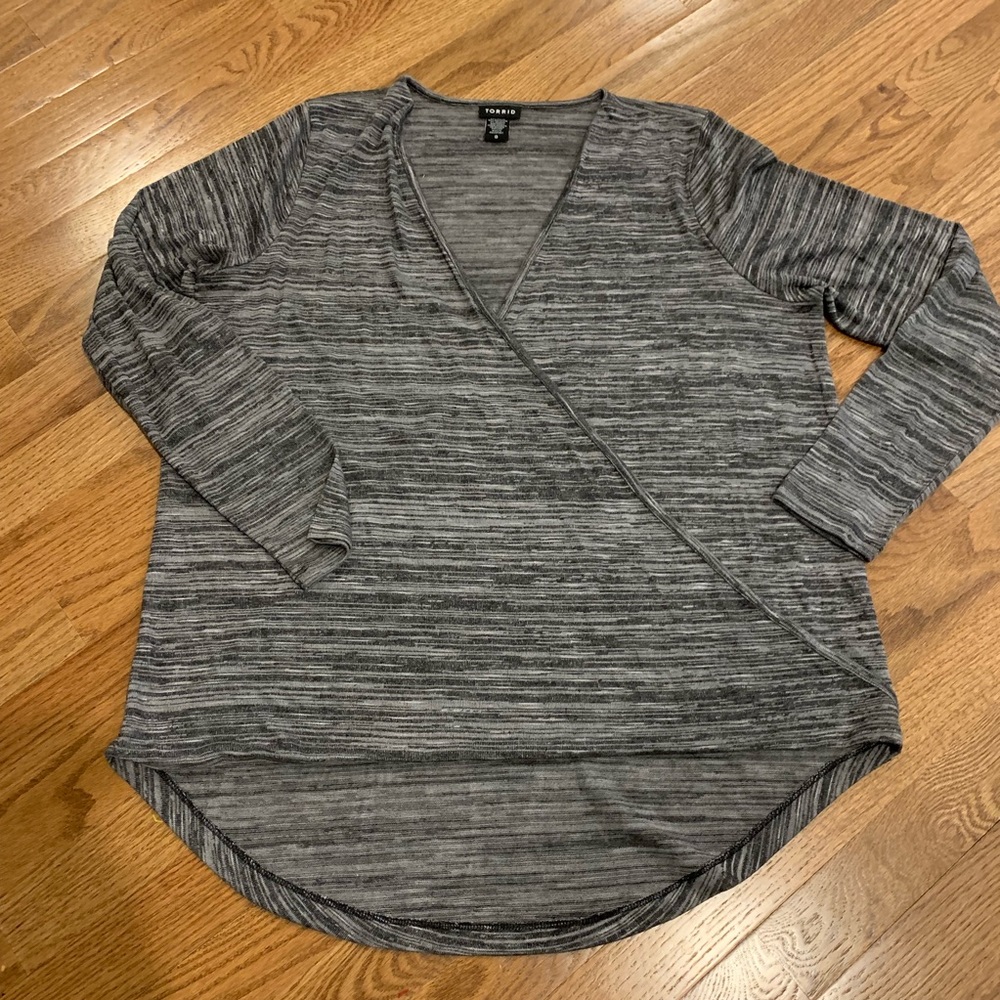 Torrid V-neck faux wrap front long sleeve 0